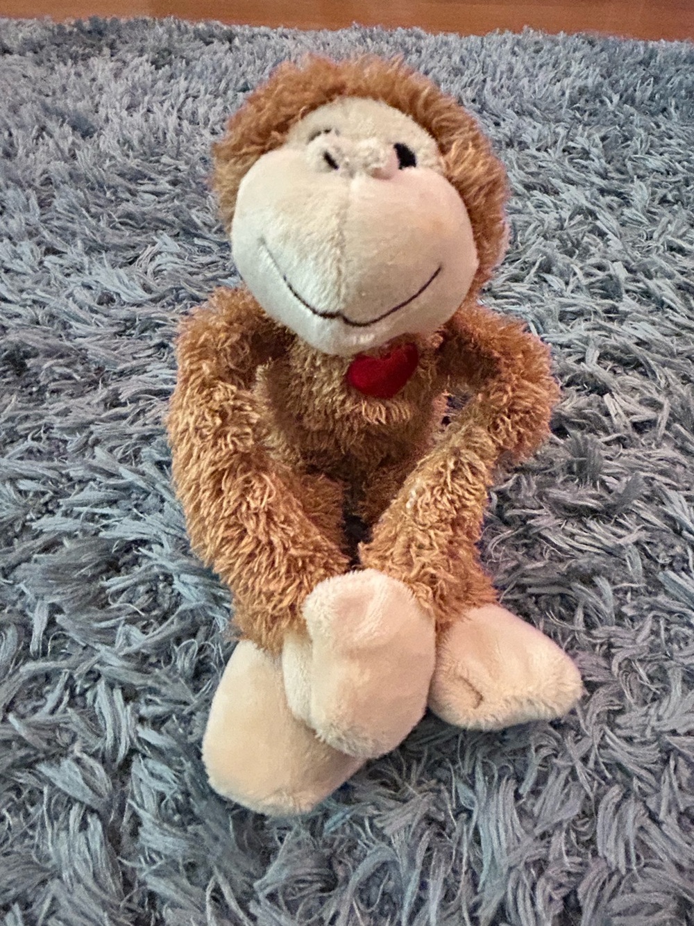 Brown Plush Monkey Toy with Red Heart - Soft Cuddly Stuffed Animal